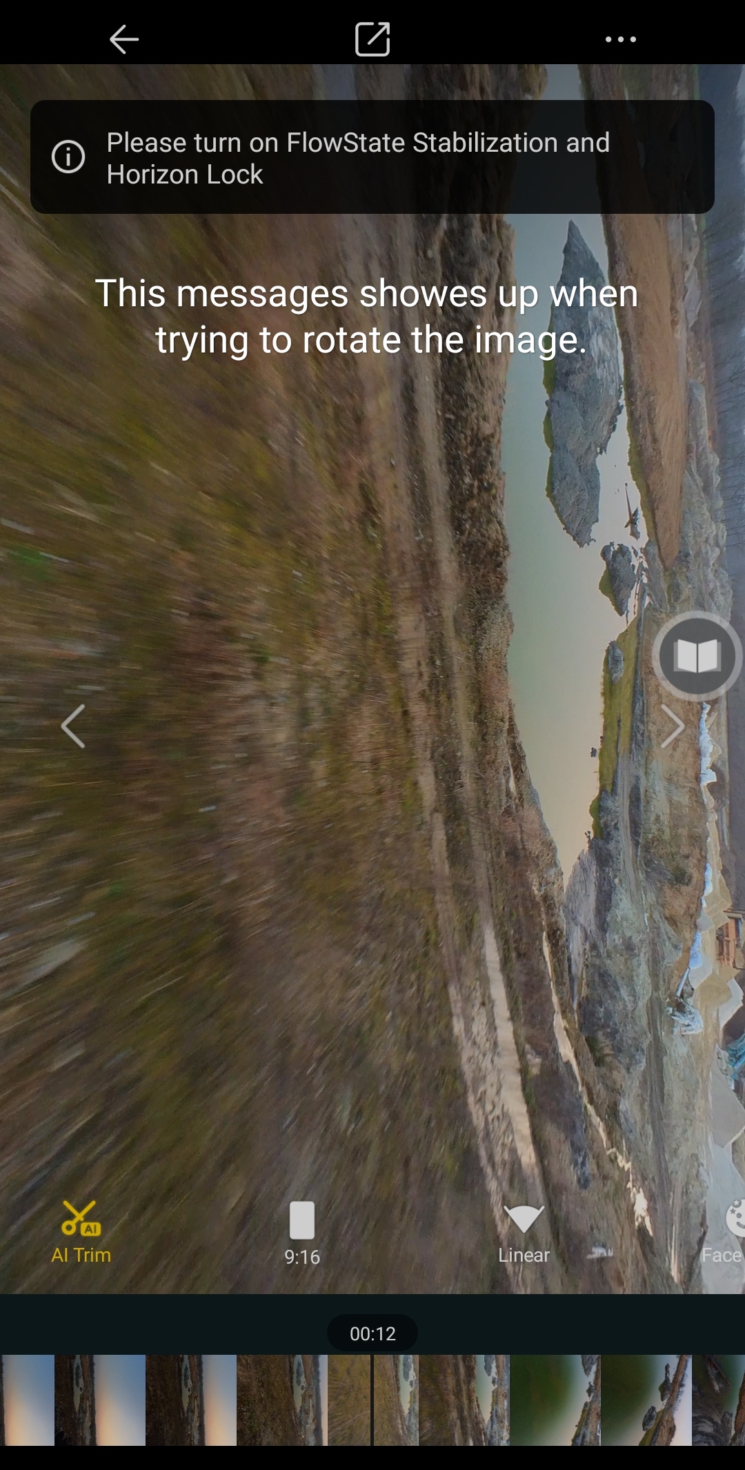 No FPV stabilisation Android PRpro + no rotation in insta360Studio